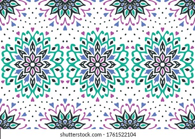 Patrón floral sin foco. Flores de doodle estilizadas. bordado étnico español. Ornamento popular. Señal solar. Impresión mediterránea. Tejidos indios orientales o turcos. Papel de la pared de Boho. Arte hipster.