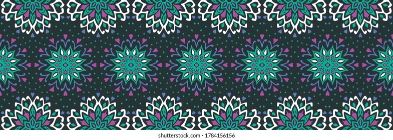 Patrón floral sin foco. Flores de doodle estilizadas. bordado étnico español. Ornamento popular. Señal solar. Impresión mediterránea. Tejidos indios orientales o turcos. Papel de la pared de Boho. Arte hipster.