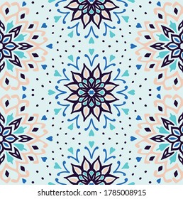 Patrón floral sin foco. Flores de doodle estilizadas. bordado étnico español. Ornamento popular. Señal solar. Impresión mediterránea. Tejidos indios orientales o turcos. Papel de la pared de Boho. Arte hipster.