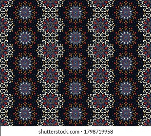 Patrón floral sin foco. Flores de doodle estilizadas. bordado étnico español. Ornamento popular. Señal solar. Impresión mediterránea. Tejidos indios orientales o turcos. Papel de la pared de Boho. Arte hipster.