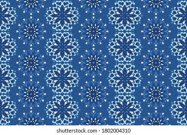 Seamless floral pattern. Stylized doodle flowers. Spanish ethnic embroidery. Folk ornament. Solar sign. Mediterranean print. Indian Oriental or Turkish textiles. Boho wallpaper. Hipster art.