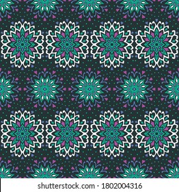 Patrón floral sin foco. Flores de doodle estilizadas. bordado étnico español. Ornamento popular. Señal solar. Impresión mediterránea. Tejidos indios orientales o turcos. Papel de la pared de Boho. Arte hipster.