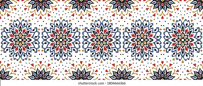 Patrón floral sin foco. Flores de doodle estilizadas. bordado étnico español. Ornamento popular. Señal solar. Impresión mediterránea. Tejidos indios orientales o turcos. Papel de la pared de Boho. Arte hipster.