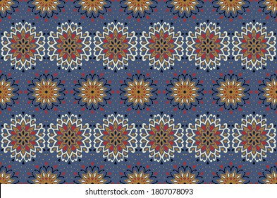 Patrón floral sin foco. Flores de doodle estilizadas. bordado étnico español. Ornamento popular. Señal solar. Impresión mediterránea. Tejidos indios orientales o turcos. Papel de la pared de Boho. Arte hipster.