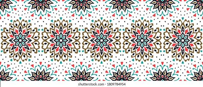 Patrón floral sin foco. Flores de doodle estilizadas. bordado étnico español. Ornamento popular. Señal solar. Impresión mediterránea. Tejidos indios orientales o turcos. Papel de la pared de Boho. Arte hipster.