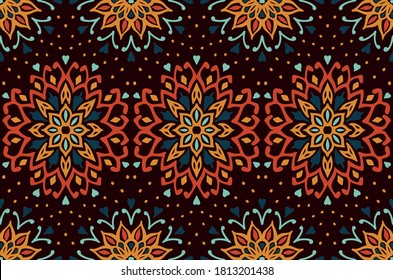 Patrón floral sin foco. Flores de doodle estilizadas. bordado étnico español. Ornamento popular. Señal solar. Impresión mediterránea. Tejidos indios orientales o turcos. Papel de la pared de Boho. Arte hipster.