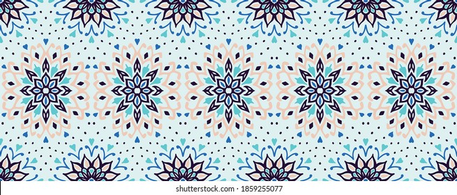 Patrón floral sin foco. Flores de doodle estilizadas. bordado étnico español. Ornamento popular. Señal solar. Impresión mediterránea. Tejidos indios orientales o turcos. Papel de la pared de Boho. Arte hipster.