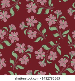Seamless floral pattern with stylized flower branches. Folk style.