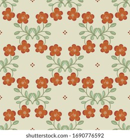 Seamless floral pattern with stylized flower branches. Folk style.