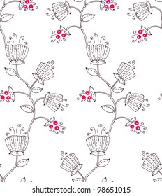 Seamless floral pattern with stylized flower and berry