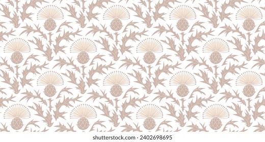 
Seamless floral pattern with stylized flowering thistle. Ornamental vector background.