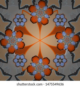 Seamless floral pattern with stylized flowers in beige, gray and orange colors. Vector illustration.