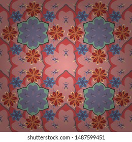 Seamless floral pattern with stylized flowers in pink, gray and orange colors. Vector illustration.