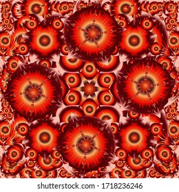 Diseño floral impecable con flores estilizadas en colores naranja, rojo y marrón. Ilustración vectorial.
