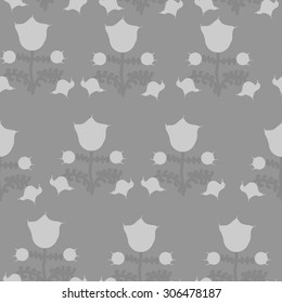 Seamless  floral pattern, stylized flowers, branches, spots, doodle,Ukrainian folklore . Hand drawn.
