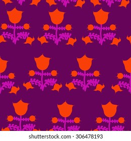 Seamless  floral pattern, stylized flowers, branches, spots, doodle,Ukrainian folklore . Hand drawn.
