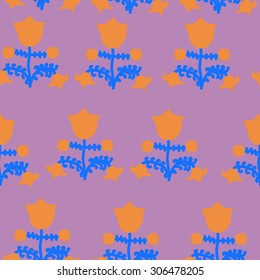 Seamless  floral pattern, stylized flowers, branches, spots, doodle,Ukrainian folklore . Hand drawn.