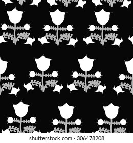 Seamless  floral pattern, stylized flowers, branches, spots, doodle,Ukrainian folklore . Hand drawn.