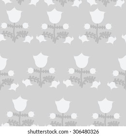 Seamless  floral pattern, stylized flowers, branches, spots, doodle,Ukrainian folklore . Hand drawn.