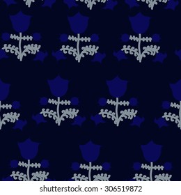 Seamless  floral pattern, stylized flowers, branches, spots, doodle,Ukrainian folklore . Hand drawn.