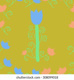 Seamless  floral pattern, stylized flowers, branches, spots, doodles,spirals,Ukrainian folklore . Hand drawn.