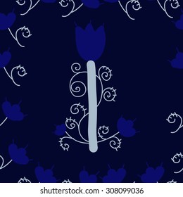 Seamless  floral pattern, stylized flowers, branches, spots, doodles,spirals,Ukrainian folklore . Hand drawn.