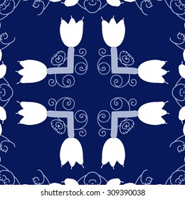Seamless  floral pattern, stylized flowers, branches, spots, doodles,spirals,Ukrainian folklore . Hand drawn.