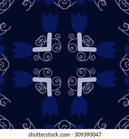 Seamless  floral pattern, stylized flowers, branches, spots, doodles,spirals,Ukrainian folklore . Hand drawn.