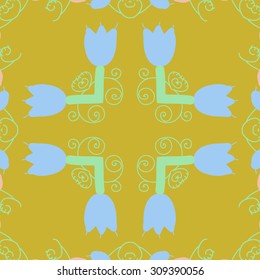 Seamless  floral pattern, stylized flowers, branches, spots, doodles,spirals,Ukrainian folklore . Hand drawn.