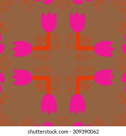 Seamless  floral pattern, stylized flowers, branches, spots, doodles,spirals,Ukrainian folklore . Hand drawn.