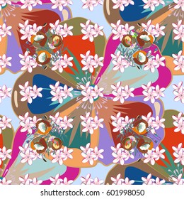 Seamless floral pattern with stylized flowers in green and blue colors. Vector illustration.