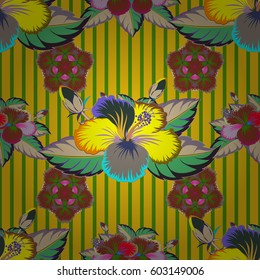 Seamless floral pattern with stylized flowers in green and violet colors. Vector illustration.