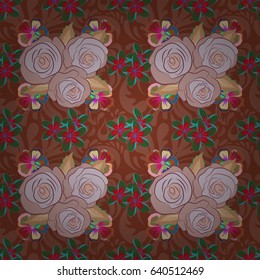 Seamless floral pattern with stylized flowers in blue and brown colors. Vector illustration.