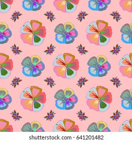 Seamless floral pattern with stylized flowers in pink and blue colors. Vector illustration.