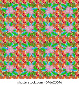 Seamless floral pattern with stylized flowers in orange and green colors. Vector illustration.