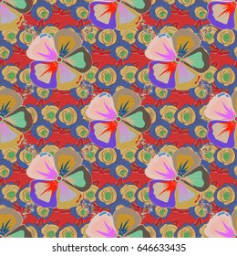 Seamless floral pattern with stylized flowers in green and red colors. Vector illustration.
