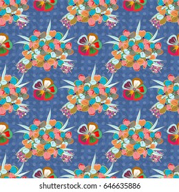 Seamless floral pattern with stylized flowers in green and brown colors. Vector illustration.
