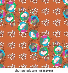 Seamless floral pattern with stylized flowers in pink and green colors. Vector illustration.