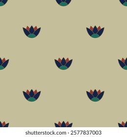 Seamless floral pattern with stylized lotus flowers. Ancient Egyptian ethnic motif.