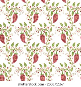 Seamless floral pattern with  stylized peppers