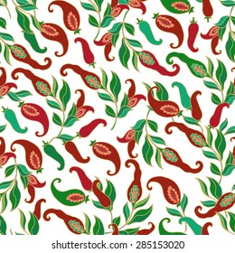 Seamless floral pattern with  stylized peppers