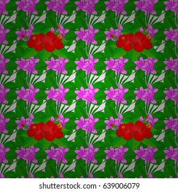 Seamless floral pattern with stylized plumeria flowers on a beige background. Vector illustration.
