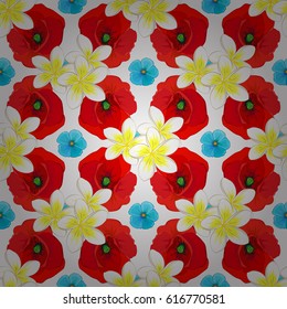 Seamless floral pattern with stylized poppy flowers on a white background. Vector illustration.