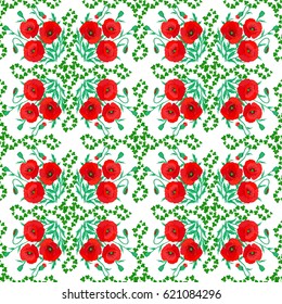 Seamless floral pattern with stylized poppy flowers on a white background. Vector illustration.