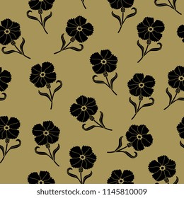 Seamless floral pattern with stylized silhouettes of wild carnation flowers.