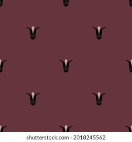 Seamless floral pattern with stylized small tulip or lily flowers. Botanical polka dot texture. Ancient Greek vase painting motif.
