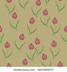 Seamless floral pattern with stylized tulips.