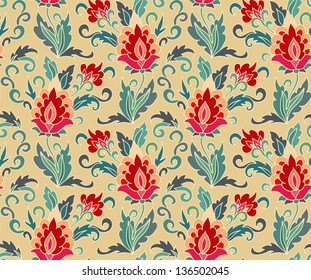 Seamless floral pattern with stylized turkish pomegranate flowers