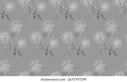 Nahtloses Blumenmuster. Stilisierte Schirmpflanze auf grauem Hintergrund. Es kann verwendet werden, um Tapeten, Verpackungen und Stoffe zu erstellen.
