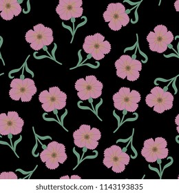 Seamless floral pattern with stylizes blossom of wild carnation. Based on medieval European motif.